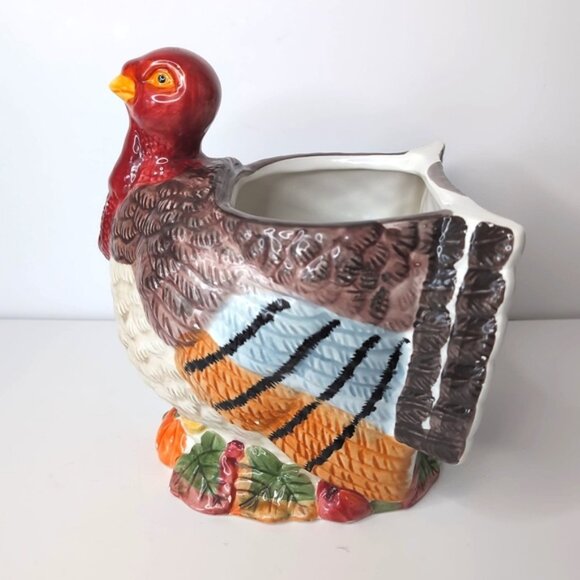World Bazaar Retro 90s Turkey Bird Farmhouse Cottage Ceramic Bowl Flower Pot - Picture 1 of 9